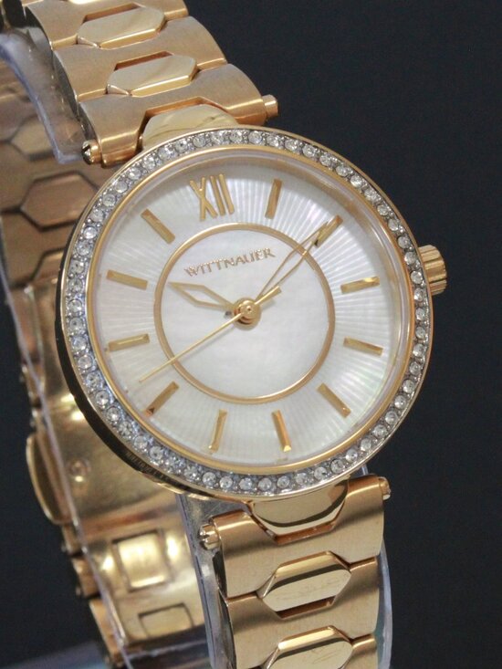 Wittnauer Ladies Dress Watch MOP Dial Crystal Embedded Bezel Gold Tone 30mm main image 12
